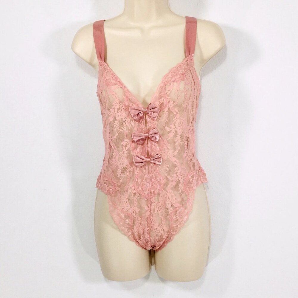 VTG Victorias Secret Gold Label Sz L Lace Bows Teddy Bodysuit Sexy Fairy Whimsy
